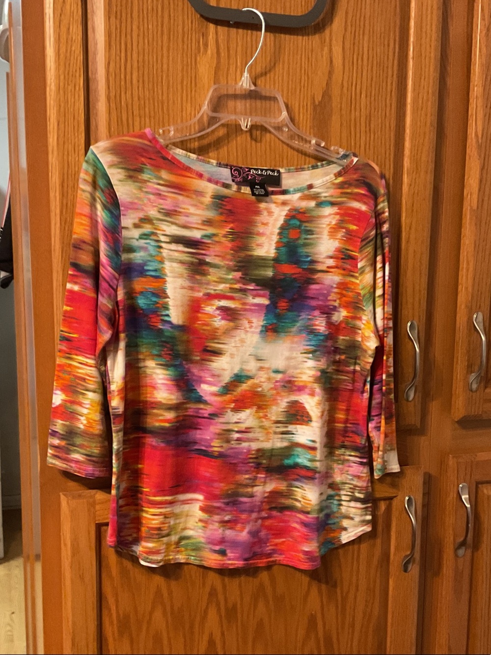 Peck & peck  Multicolor Abstract Scoop Neck 3/4 Sleeve Tee size XLP